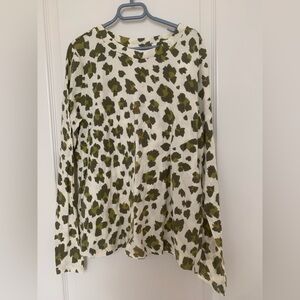 LOFT Olive and Cream Patterned Long Sleeve Top